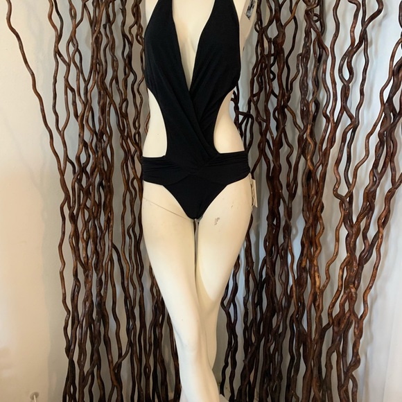 New Jets Extremely Sexy Black Plunge  Neckline Swin Suit - Picture 1 of 15